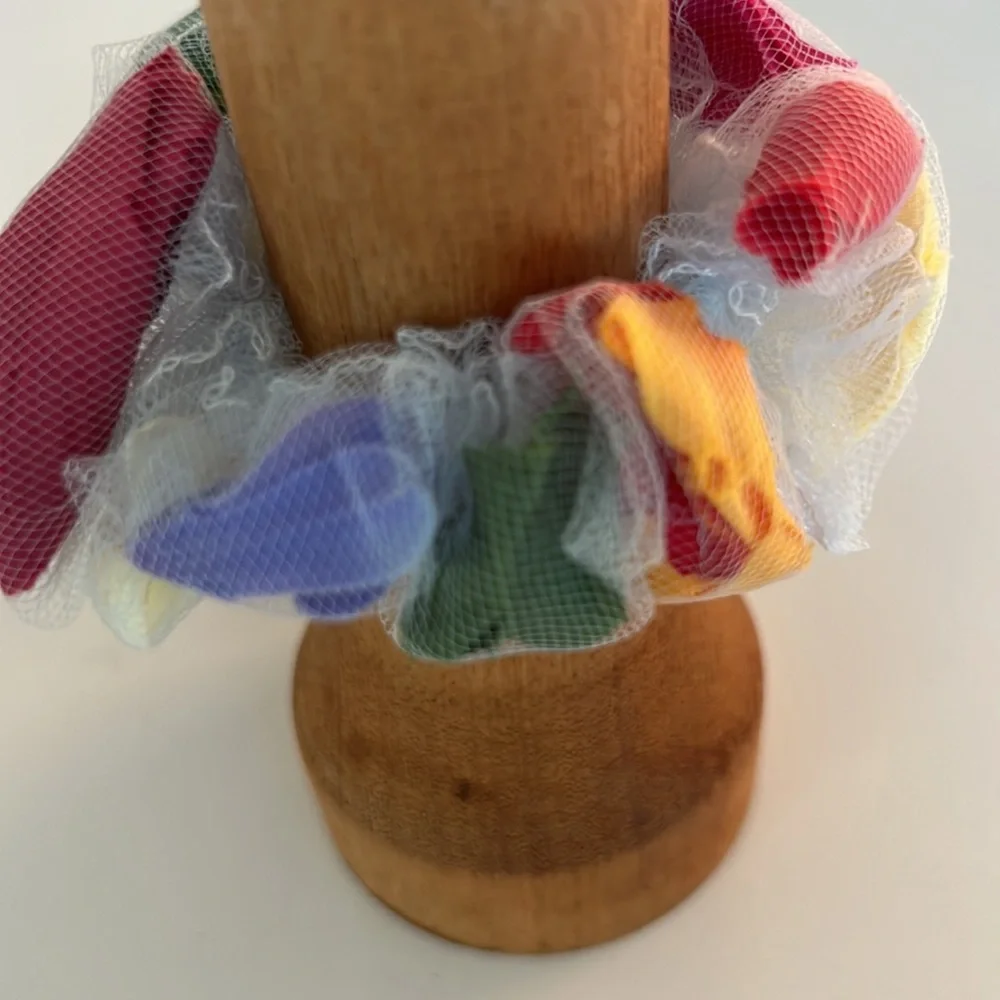 NWT Handmade Unique Mesh & Flower Petal Barbie Pink Scrunchie Artisan Accessory